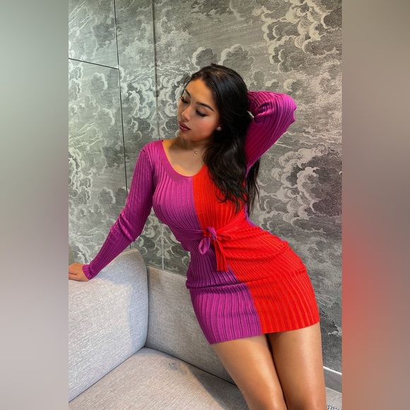 147- Autumn Falls Sweater Mini Dress - Purple/combo - Picture 1 of 9